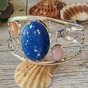 Azure Serenade Sterling Silver Blue Lapis Cuff Bracelet